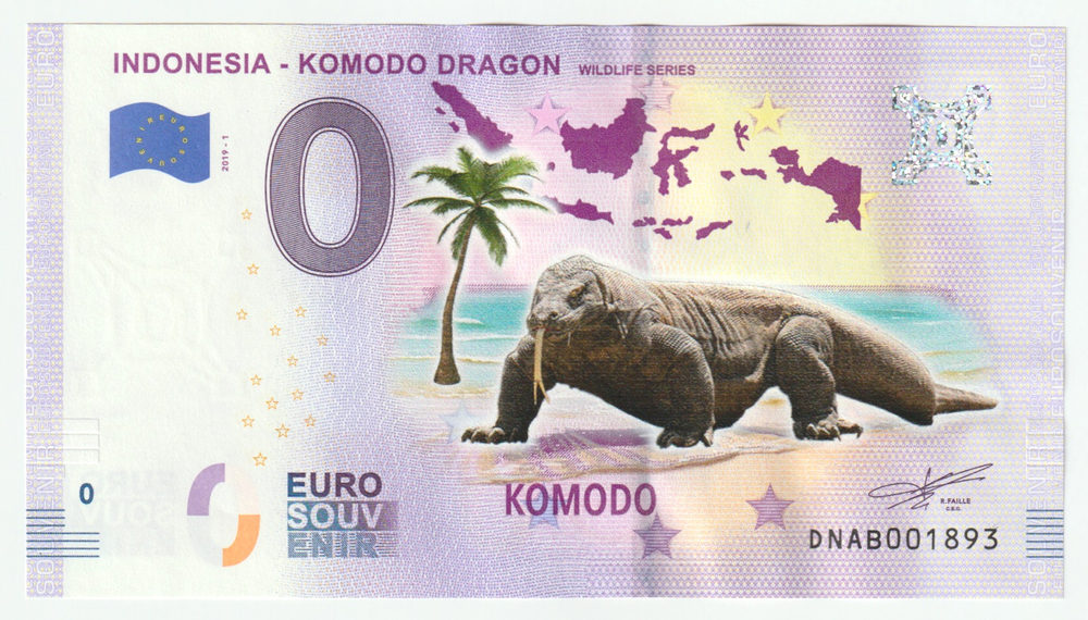Indonesia, 0 Euro - Komodo Dragon (Color), 2019, UNC