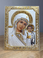 Казанская БМ, икона прямоугольная без рамки, белое дерево 175х225
