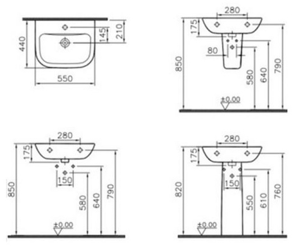 Раковина для постамента/полупостамента/Vitra S20/5502B003-0001/55_44//, шт
