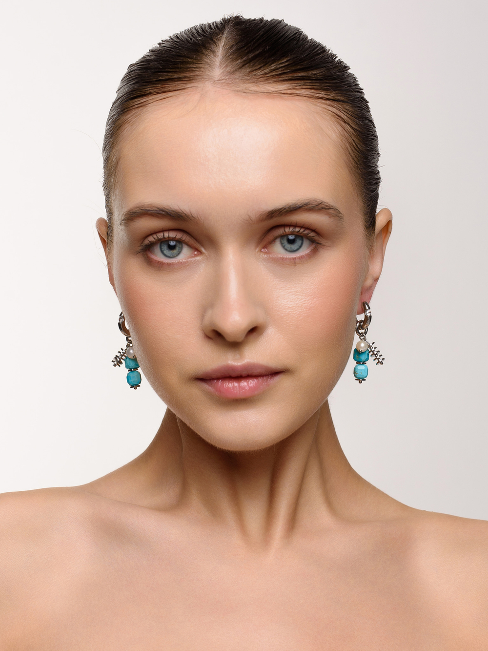 Серьги "Pearl caramel Aqua" Silver