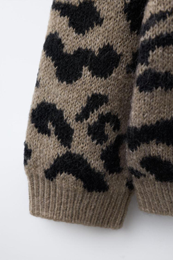 ZARA КАРДИГАН С АНИМАЛИСТИЧЕСКИМ ПРИНТОМ, КОРИЧНЕВЫЙ