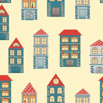 Городские домики на желтом