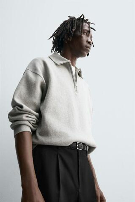 ZARA ВЯЗАНОЕ ПОЛО С ВОРОТНИКОМ НА МОЛНИИ, СЕРЫЙ МЕЛАНЖ