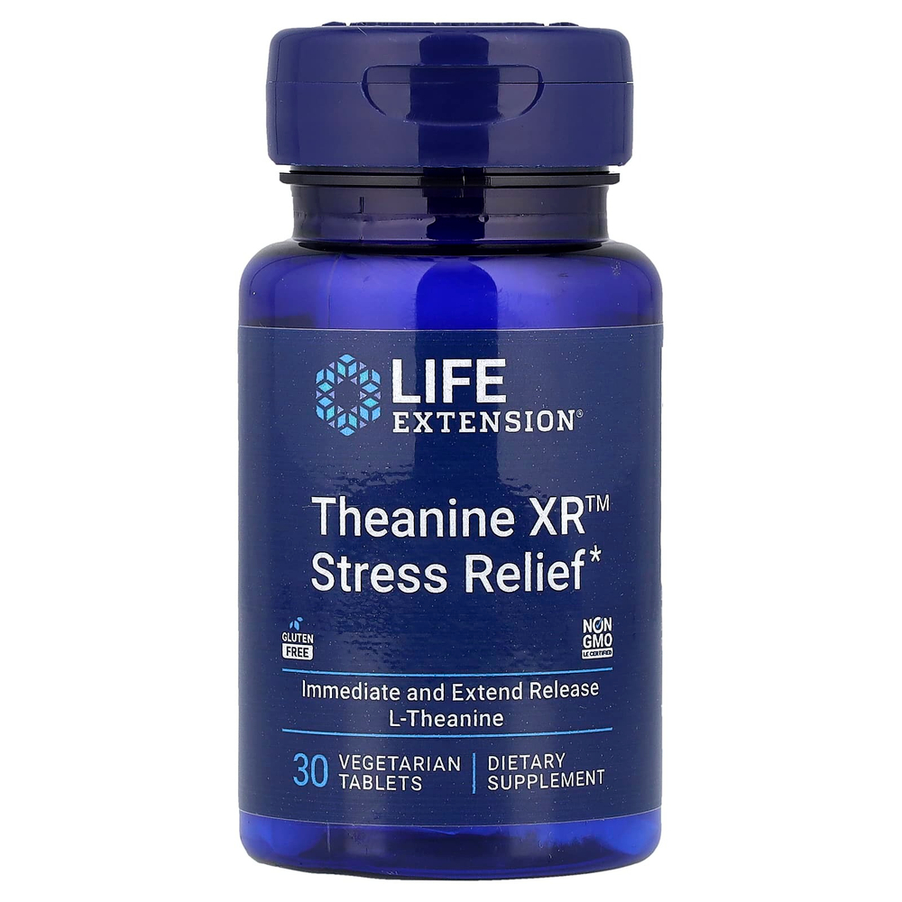 Life Extension, Theanine XR™, средство для снятия стресса, 30 вегетарианских таблеток