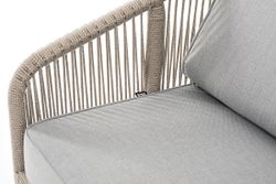 "Канны" диван 2-местный плетеный из роупа, каркас алюминий светло-серый (RAL7035) муар, роуп серый меланж круглый, ткань светло-серая