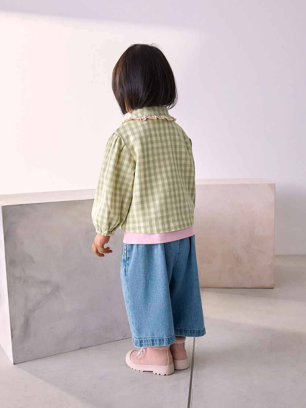 Рубашка и джинсы в комплекте для девочки Next E86-971, Синий, Салатовый