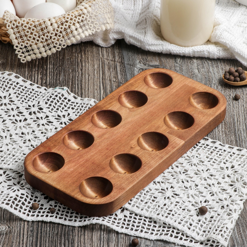 Подставка для яиц деревянная Adelica, 10 отделений, 12×25×1.8 см, массив берёзы