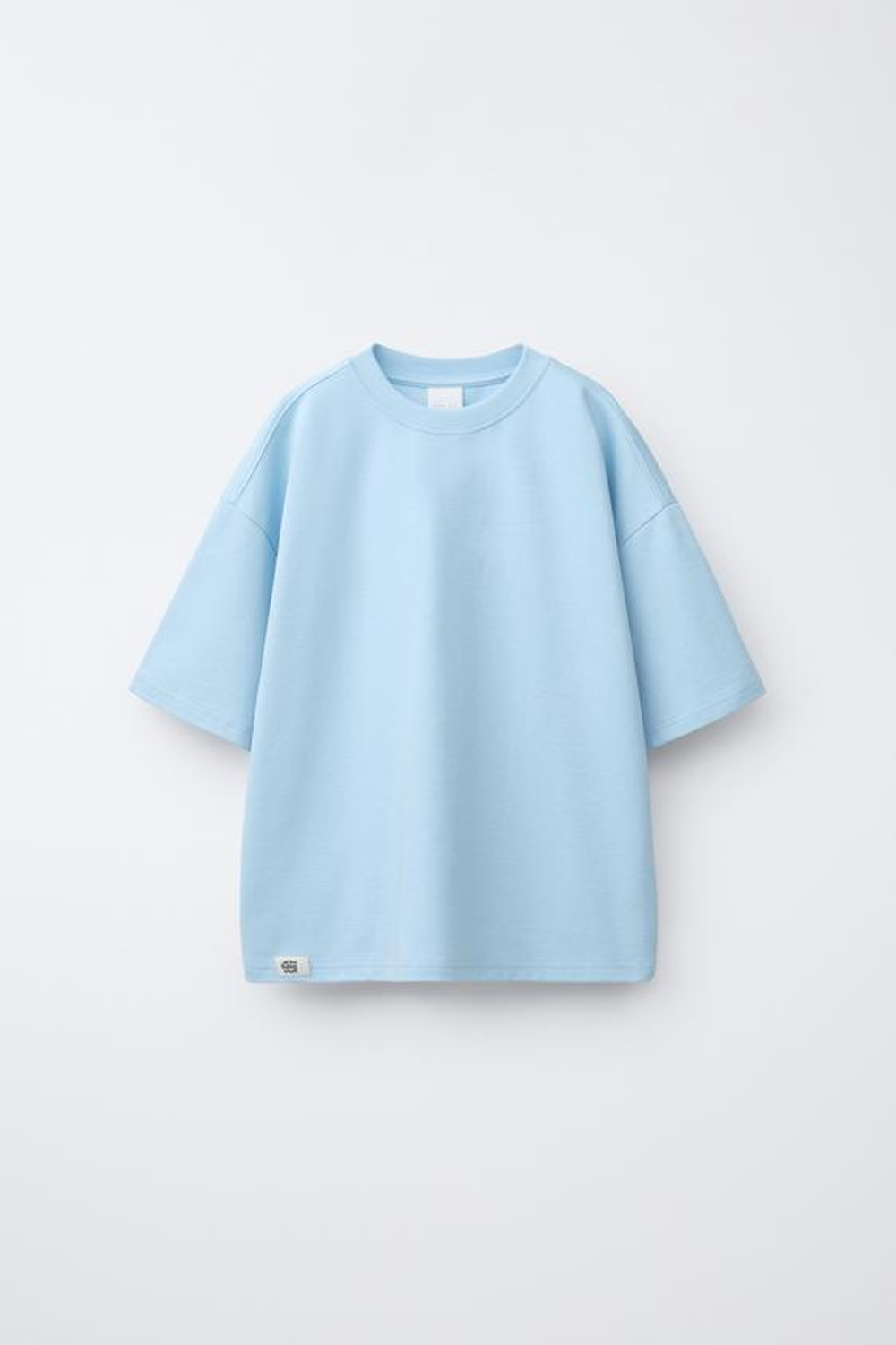 ZARA ОДНОТОННАЯ ФУТБОЛКА ИЗ ИНТЕРЛОКА, ГОЛУБОЙ