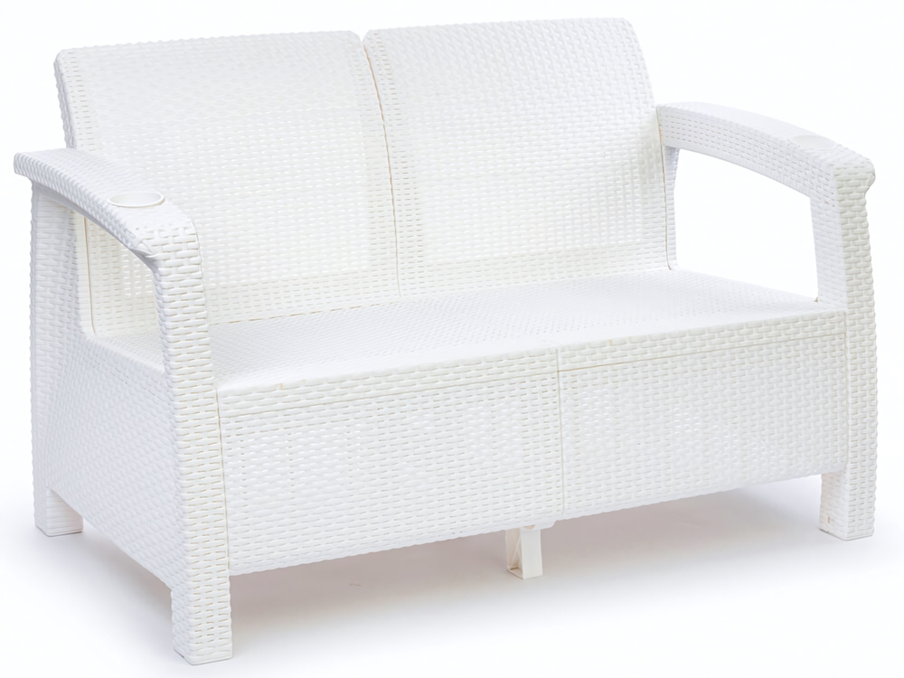 Диван "Ротанг-плюс" 2-х местный без подушки (белый), 1270*700*790мм