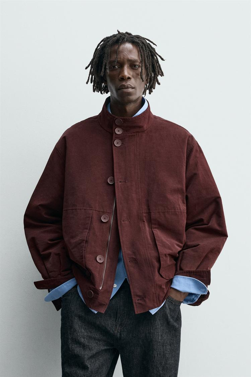 ZARA КУРТКА СВОБОДНОГО КРОЯ С КАРМАНАМИ, БУРГУНДИ