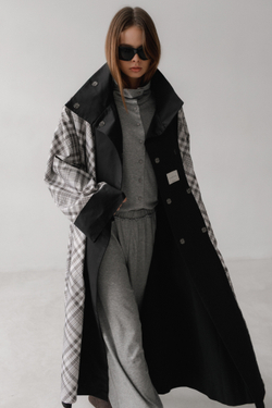 Плащ МАКСИ двухсторонний (черный/клетка)