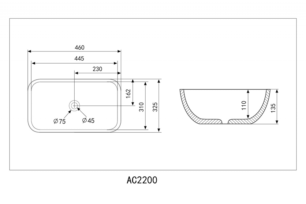 Раковина накладная ABBER Rechteck AC2200 белая