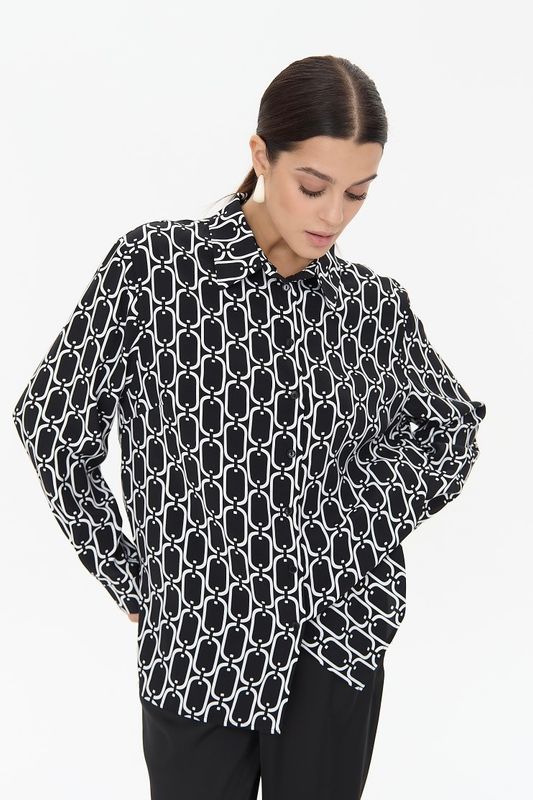 Блузка из вискозы геометричный принт, черный