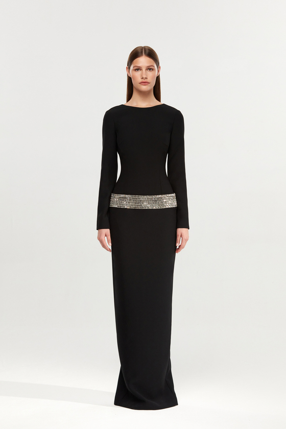 Платье макси из крепа с отделкой из кристаллов и открытой спиной