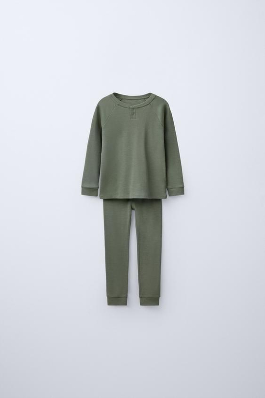 ZARA ПИЖАМА ИЗ СМЕСОВОЙ МЕРИНОСОВОЙ ШЕРСТИ, ЗЕЛЕНЫЙ