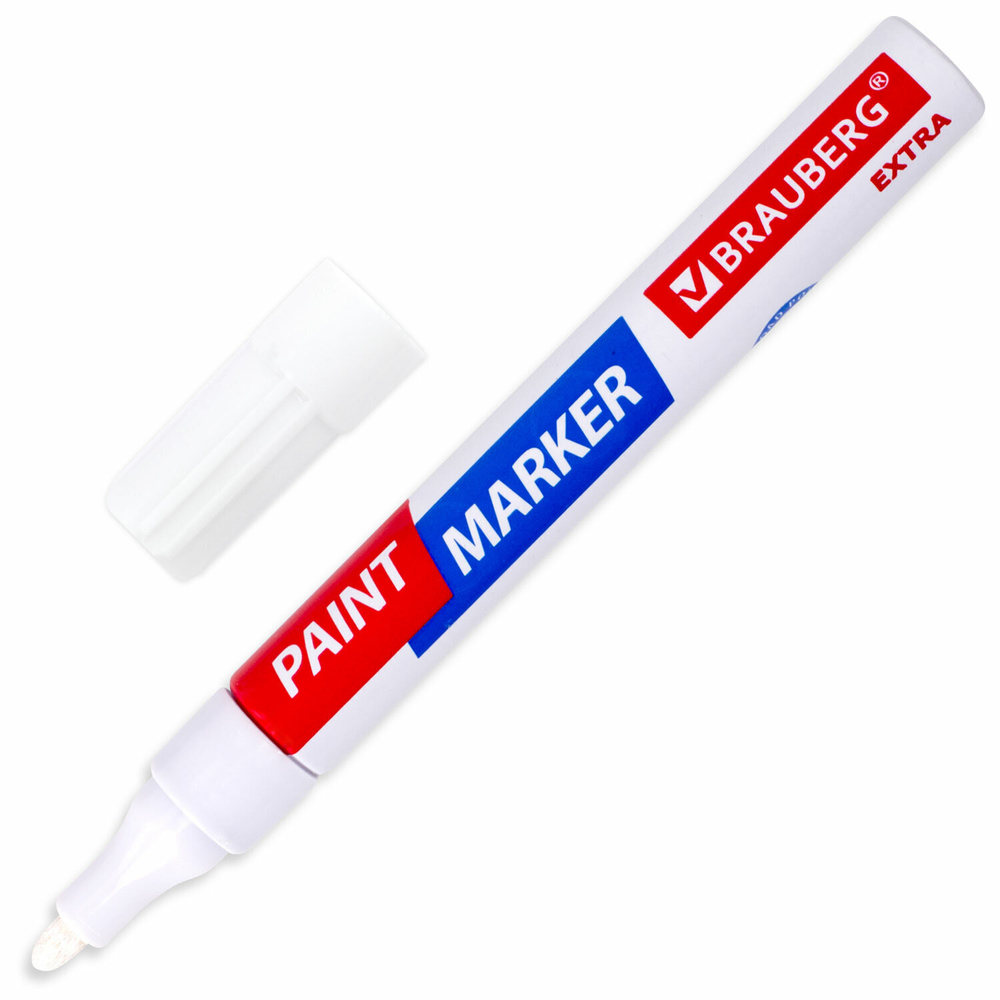 Маркер-краска лаковый EXTRA (paint marker) 4 мм белый усиленная нитро-основа BRAUBERG (12 штук в упаковке)