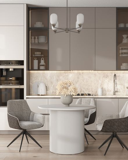 Стул мягкий обеденный с подлокотниками Helm серый спинка экокожа