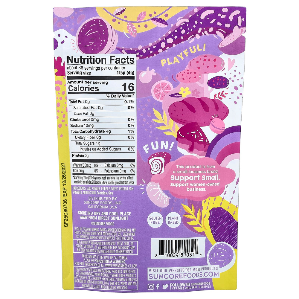 Suncore Foods, порошок из сиреневого таро и ямса, таро и фиолетового батата, 142 г (5 унций)
