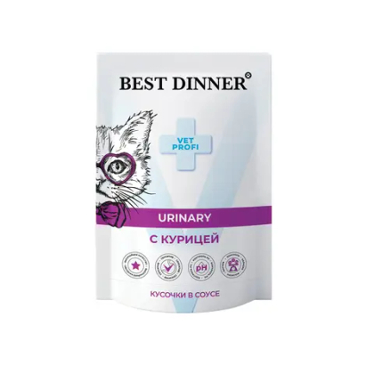 BEST DINNER (Бест Динер) Exclusive Vet Profi Urinary Консервы для кошек при МКБ, кусочки в соусе Курица, 85 г