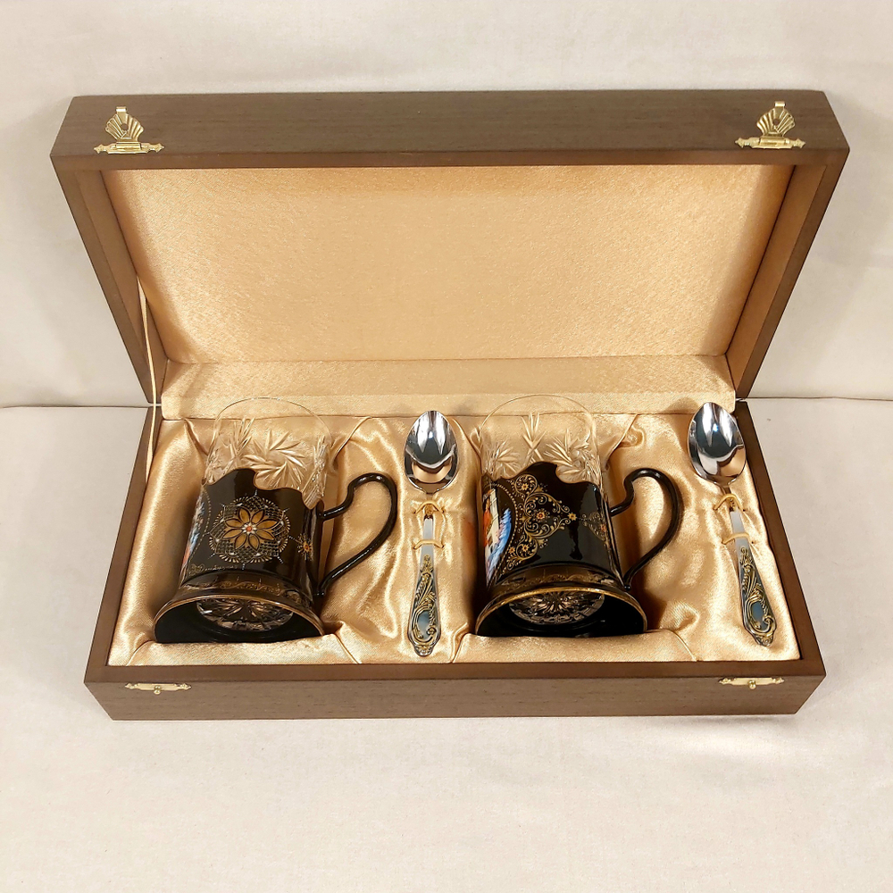 Чайный набор подстаканников (Ручная роспись Палех) №17