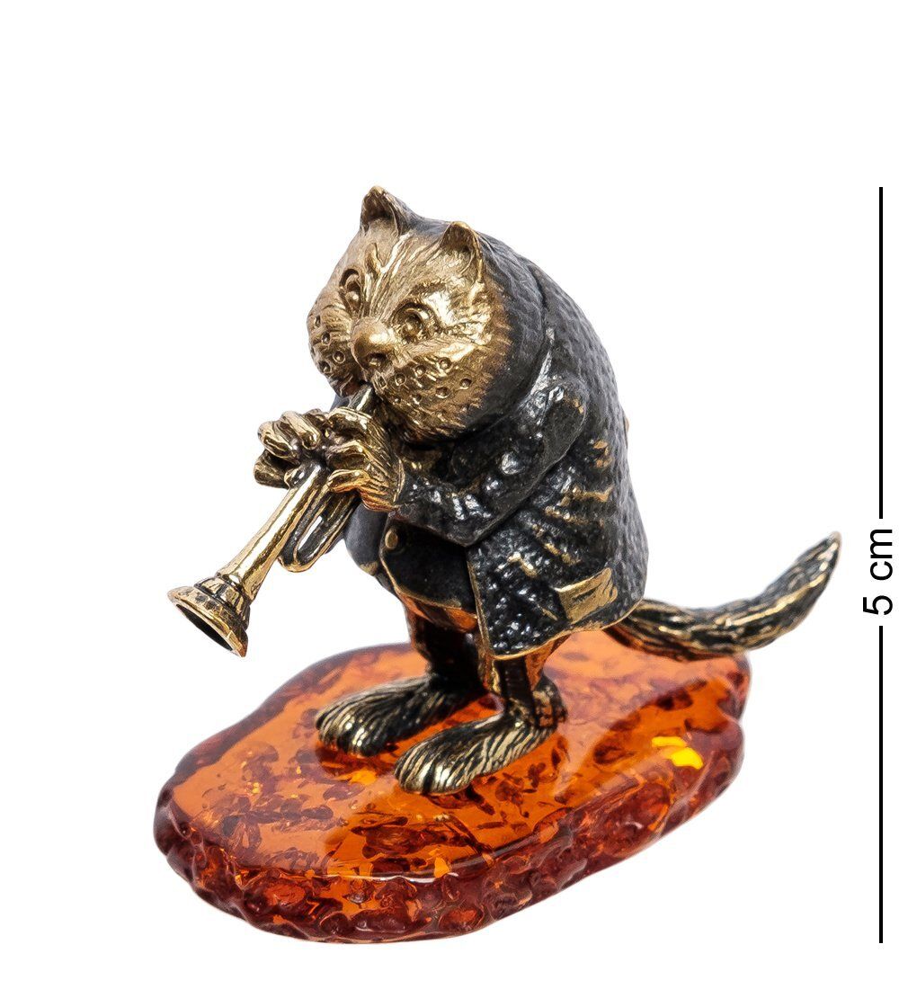 Народные промыслы AM-2268 Фигурка «Кот с горном» (латунь, янтарь)