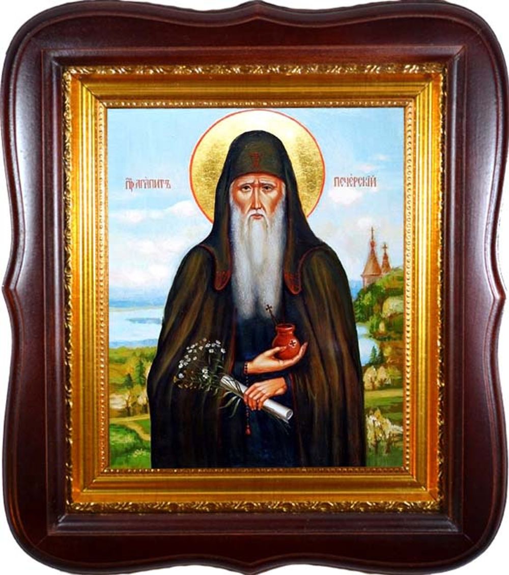 Агапит Печерский Святой преподобный. Икона на холсте в киоте.