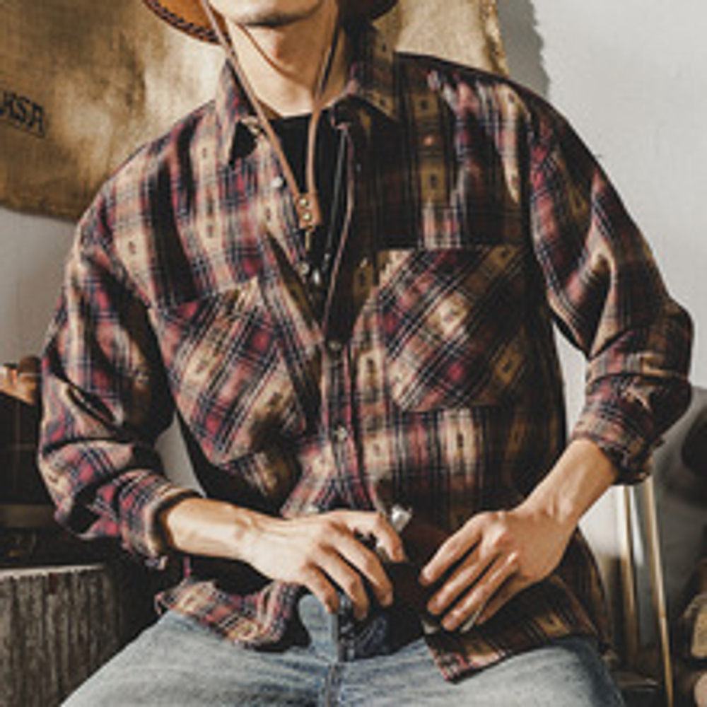 Американская классическая ретро клетчатая рубашка с длинными рукавами мужская