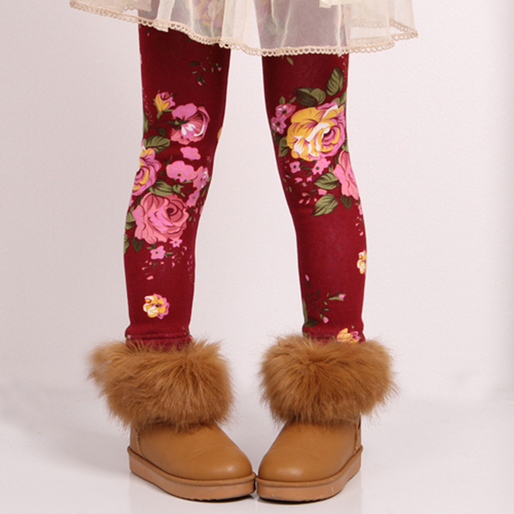 Леггинсы детские утепленные с принтом цветов