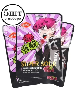 Супер кислые конфеты в Аниме стиле Виноград 24 г * 5 шт