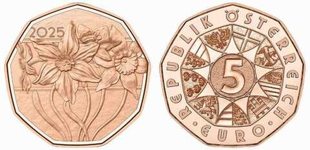 Австрия 5 евро, 2025 Празднование нового начала - Нарцисс