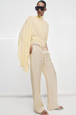 ZARA ЖАККАРДОВЫЕ БРЮКИ В ПИЖАМНОМ СТИЛЕ — ZW COLLECTION, ЭКРЮ