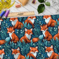 Ткань Ниагара Софт лисята на сероголубом