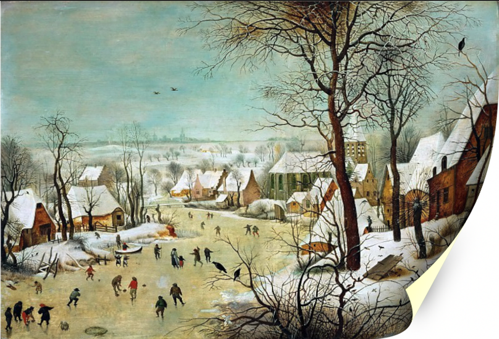 Зимний пейзаж с ловушкой для птиц, художник Брейгель, картина без подрамника Настене.рф