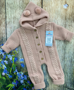 Комбинезон вязаный с капюшоном "Коса-К" (открытые ножки) (Цвет: Серый, Размер: 74)