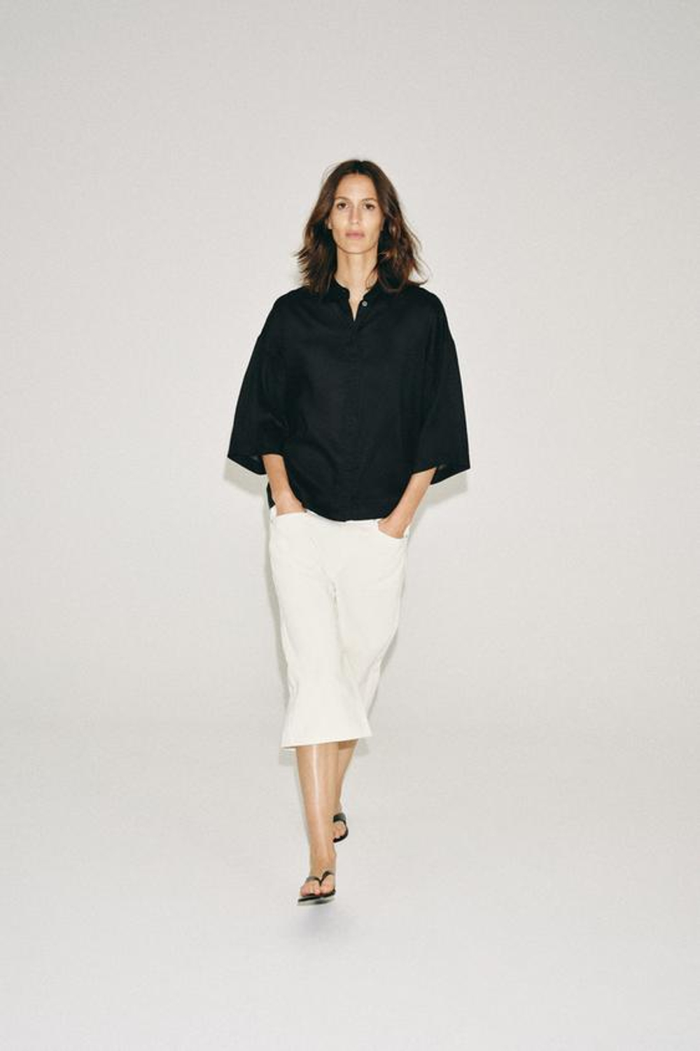 ZARA СТРУЯЩАЯСЯ РУБАШКА ОВЕРСАЙЗ — ZW COLLECTION, ЧЕРНЫЙ