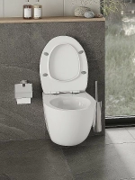 Унитаз подвесной Orange CI07-100W+APB100 безободковый, с крышкой микролифт, с инсталляцией, белый/кнопка хром