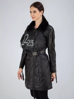 Куртка демисезонная из натуральной кожи и плащевки пальто