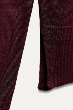 ZARA БАЗОВЫЙ ДЖЕМПЕР ИЗ ТОНКОГО ТРИКОТАЖА, ЦВЕТ БУРГУНДСКОГО ВИНА
