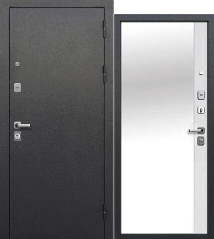 Двери входные 9см Серебро, Эмалит белый Зеркало