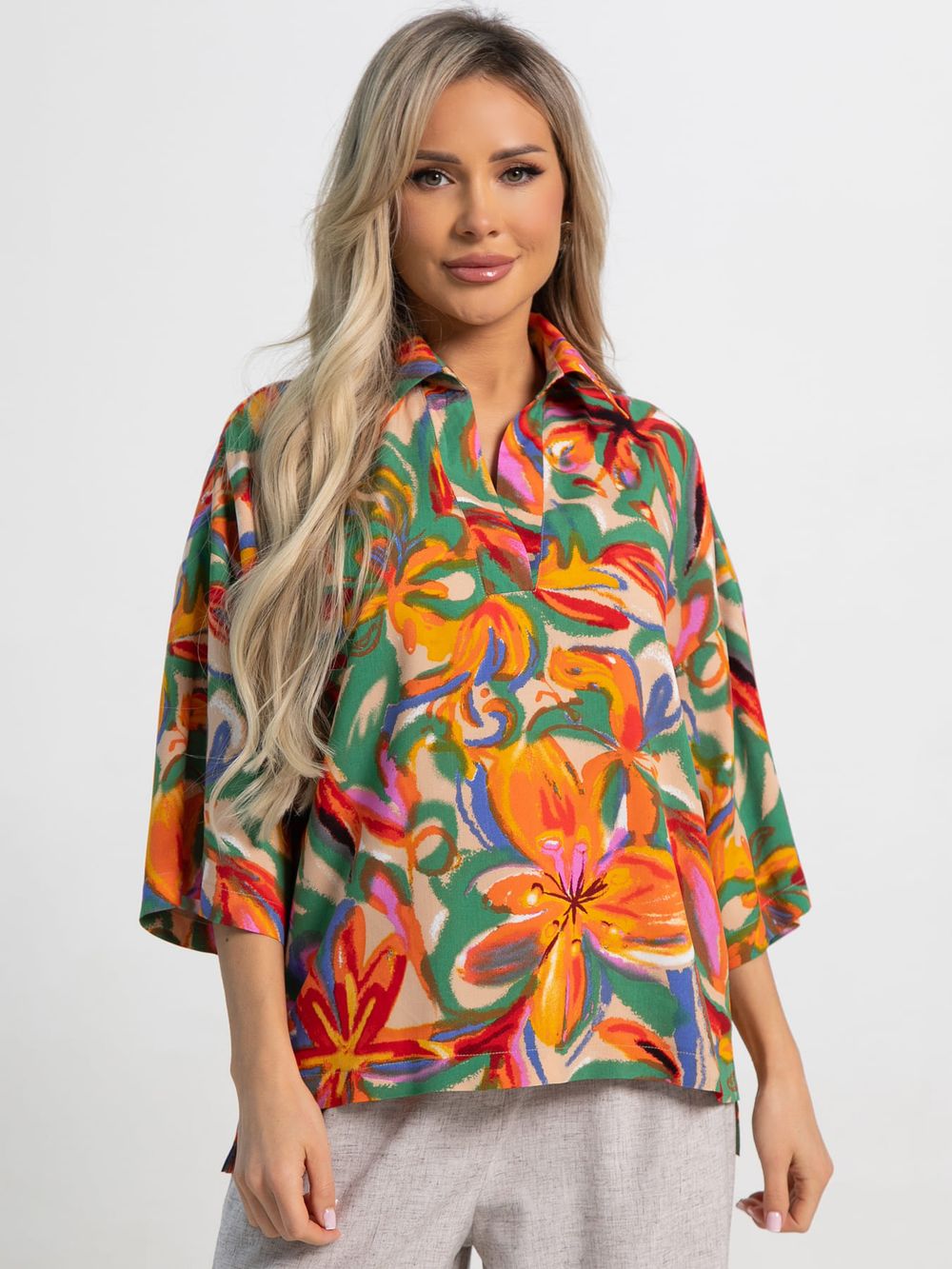 Блуза Ветерок (бежевая/цветы) Б15928-16М LT Collection