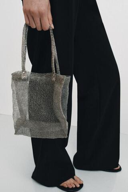 ZARA СУМКА ИЗ МЕТАЛЛИЧЕСКОЙ СЕТКИ, СЕРЕБРЯНЫЙ