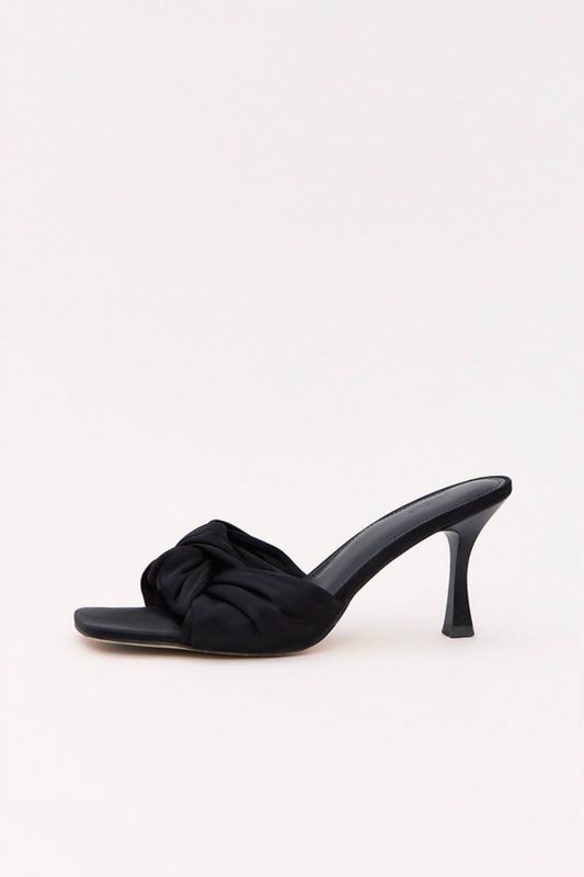 Мюли из сатина на каблуке, черный