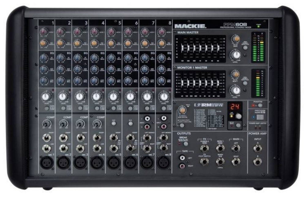 MACKIE PPM608 8-канальный микшер со встроенным стерео усилителем 1000 Ватт , процессором эффектов и мастер эквалайзером