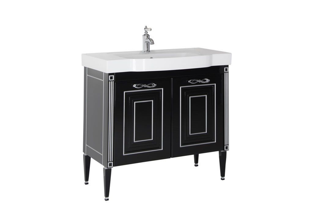 Тумба с раковиной Aquanet Паола 90 черный/серебро (керамика)