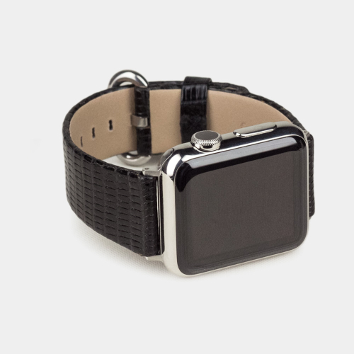 Ремешок для Apple Watch 40/41/42 mm из кожи ящерицы, черного цвета