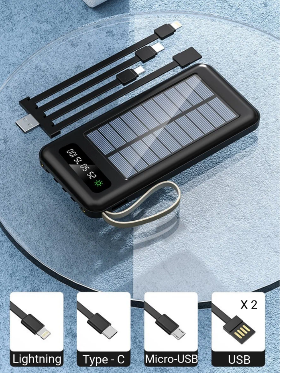 Портативный аккумулятор TYN 01 20000 mAh с солнечной панелью (черный)
