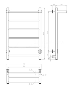 Полотенцесушитель электрический EWRIKA Сафо PN 80x55 см, подключение справа, слева, матовый черный, лесенка, из стали, с полкой