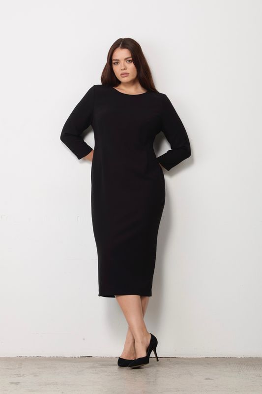 Платье-футляр, со шлицей, черный