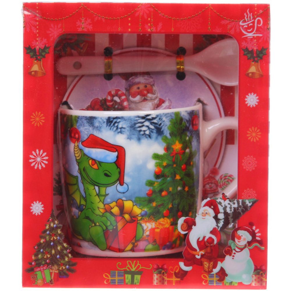 Кружка керамическая 200мл «Загадочный Дракон» с ложкой в подарочной коробке