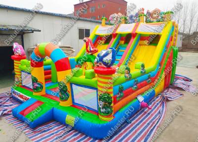 Коммерческий надувной батут "Дружная компания" в тематике "слоник в джунглях", 8*6*6 м